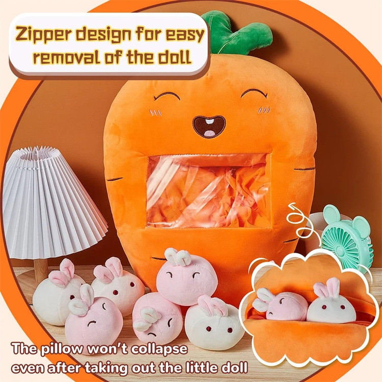 عروسک طرح هویج بالشتی مدل بچه دار کد I110 ارتفاع 50 سانتیمتر مجموعه 6 عددی