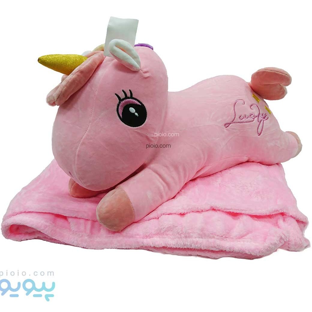 عروسک طرح یونیکورن ۶۰ سانتی‌متر به همراه پتو