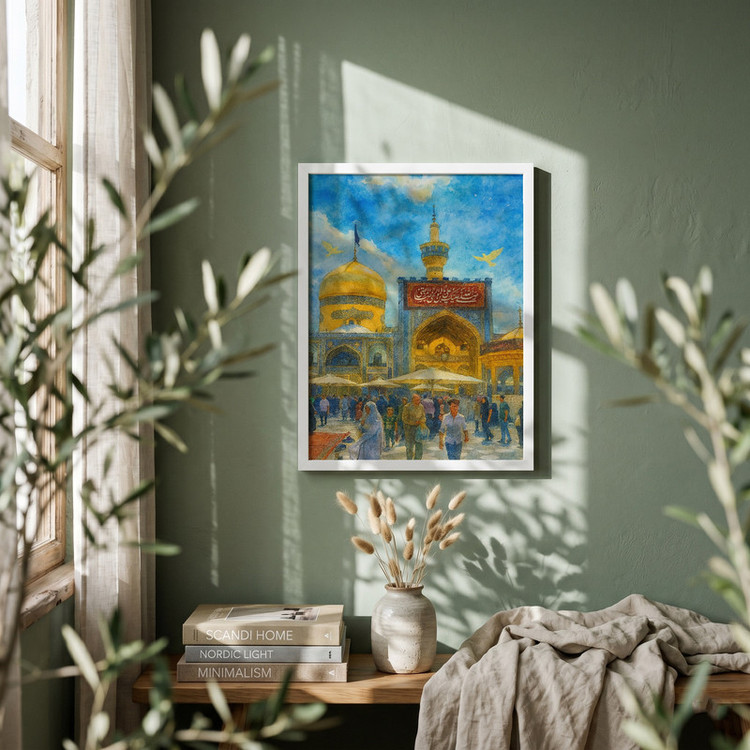 تابلو طرح نقاشی حرم امام رضا (ع) مدل G14833 فریم سفید