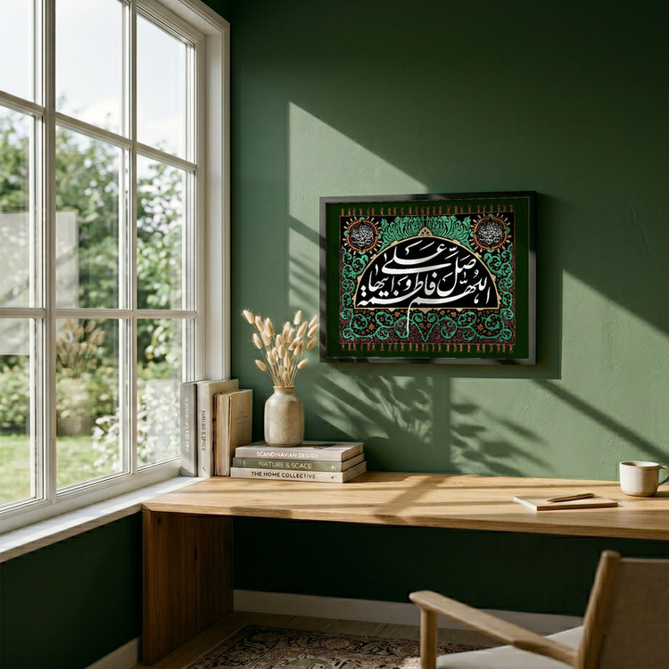 تابلو طرح اللهم صل علی فاطمه و ابیها مدل G14048 فریم مشکی