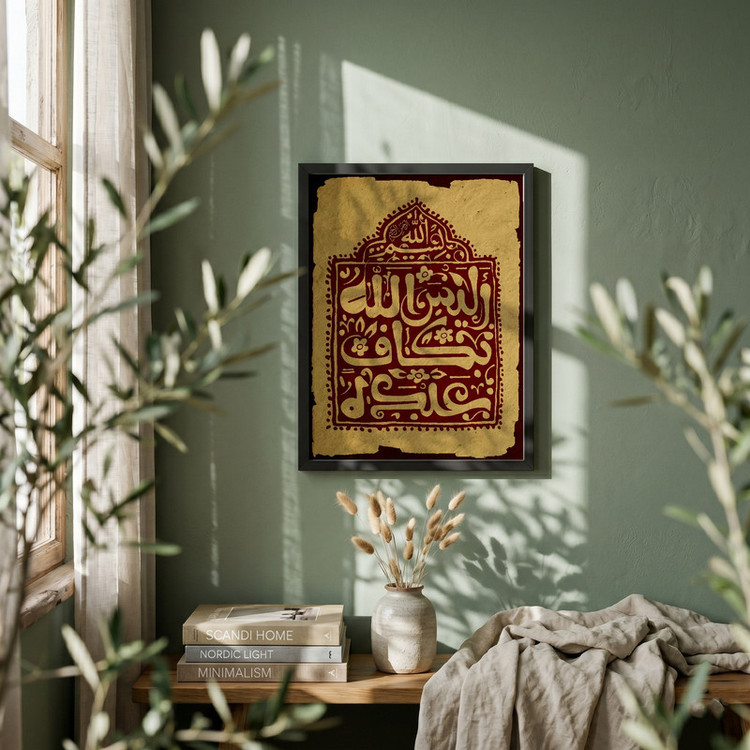 تابلو طرح قرآنی الیس الله بکاف عبده مدل G14637 فریم مشکی
