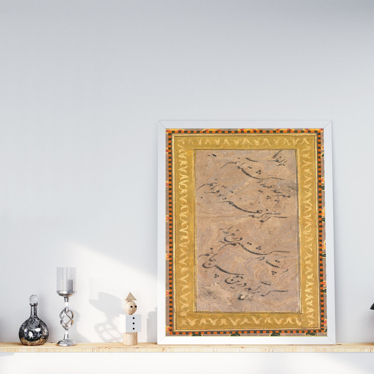 تابلو طرح خطاطی مغل مدل G01892 فریم سفید