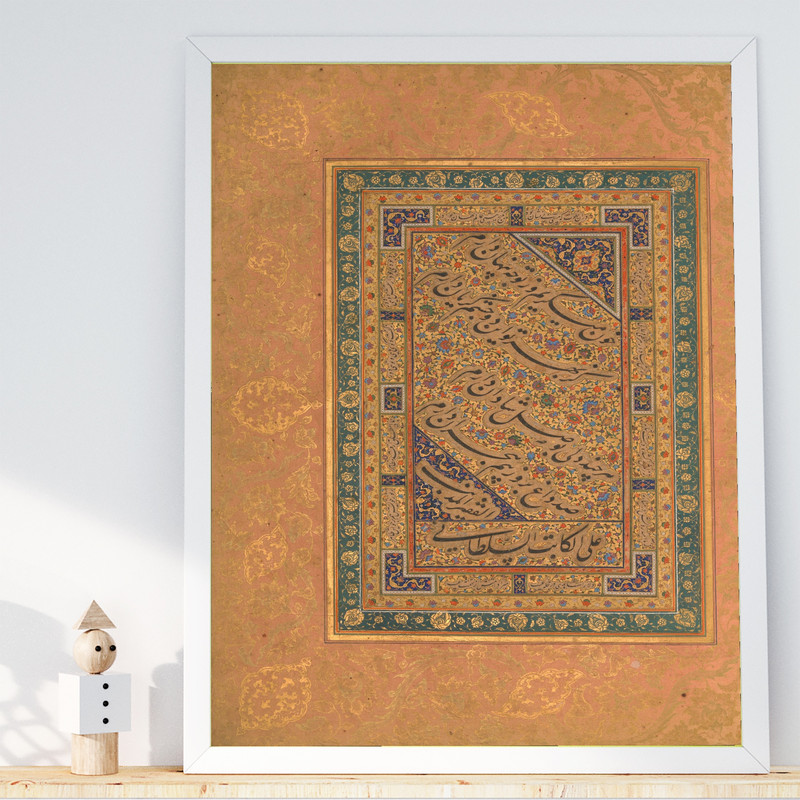تابلو طرح نگارگری شاه‌جهان مدل G00999 فریم سفید