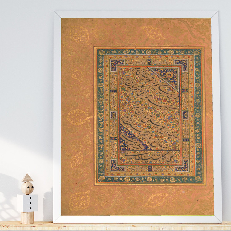 تابلو طرح نگارگری شاهجهان مدل G00999 فریم سفید