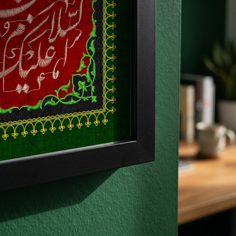تابلو طرح پرچم دوزی عناوین روزهای محرم مدل G15342 فریم مشکی