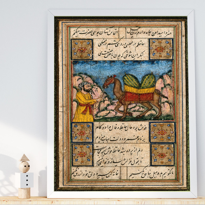 تابلو طرح نقاشی سنتی هندی مدل G02308 فریم سفید