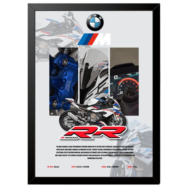 تابلو بکلیت طرح موتور سنگین بی ام و BMW S1000RR مدل b-po1675 فریم مشکی