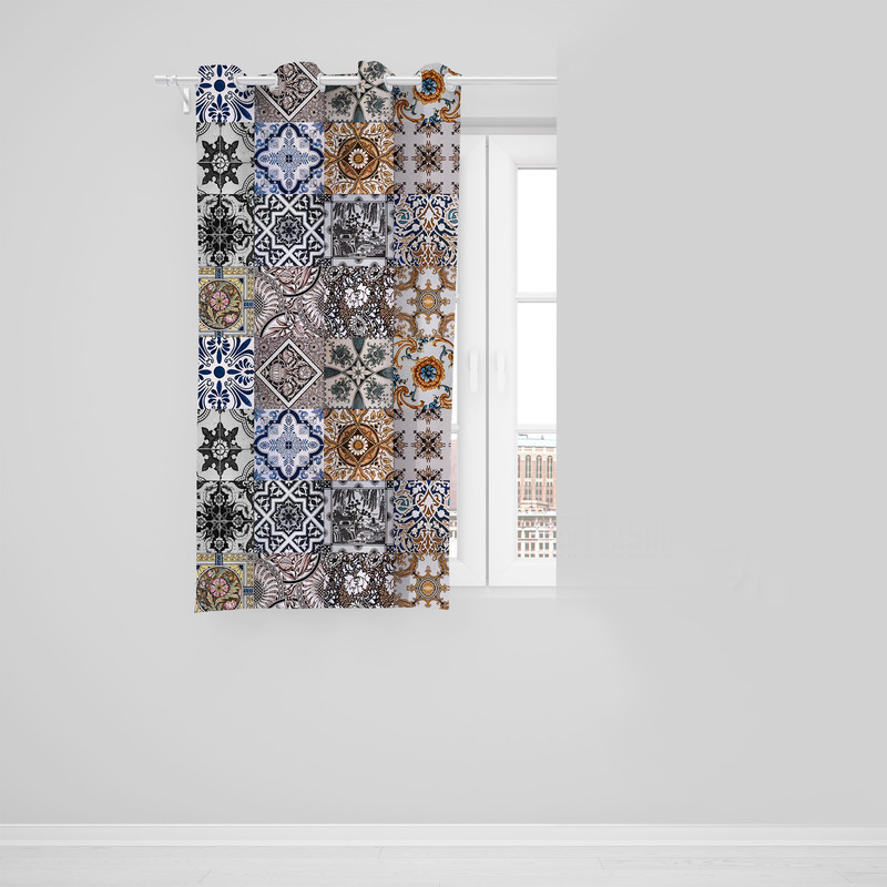پرده مدل مخمل پانچی طرح کاشی کد 8014 سایز 140x190سانتی متر